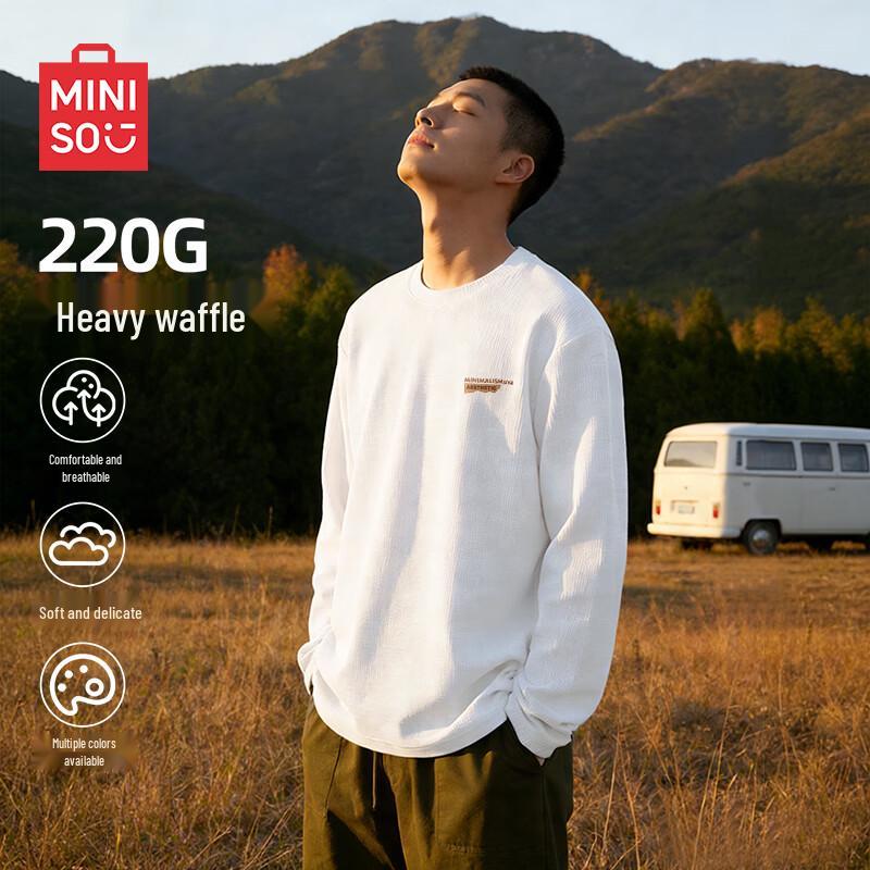 MINISO Men s Spring Heavyweight Waffle Knit Long-Sleeve T-Shirt XL / 180
