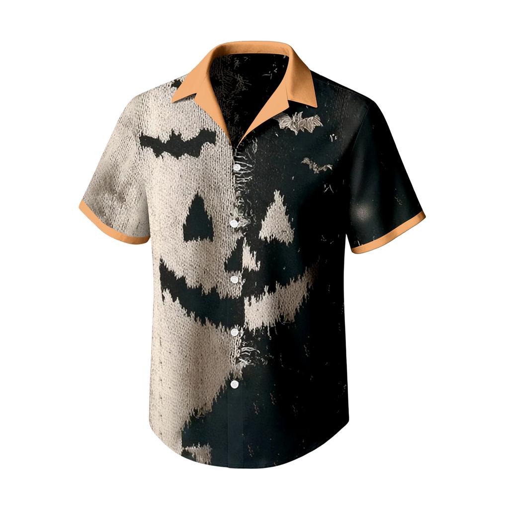 Men's Casual Short Sleeve Shirt with Halloween Print for Parties and Everyday Wear