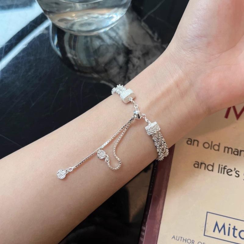 Double Layer Shiny Bracelet For Women Simple Ins Style Silver Wrist Jewelry