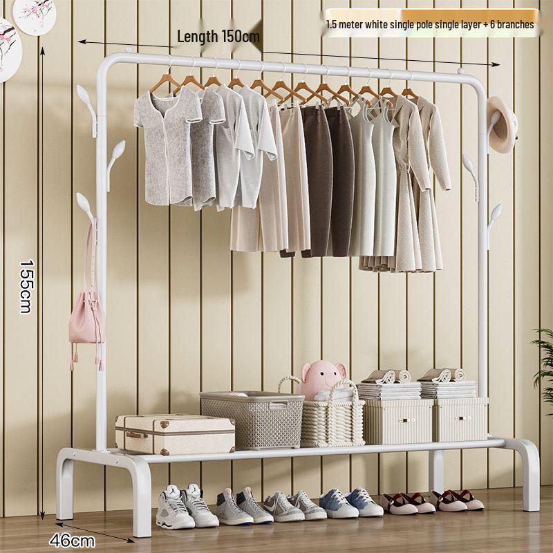Sturdy Movable Floor-Standing Clothes Rack for Bedroom and Balcony Drying