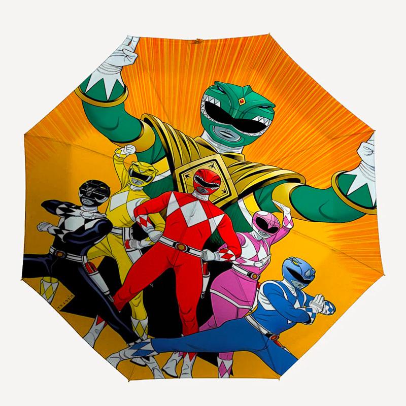 Power Rangers, Team Themed Automatic Opening and Closing Umbrella, Compact Travel Umbrella, Lightweight and Portable, Suitable for Beach Com