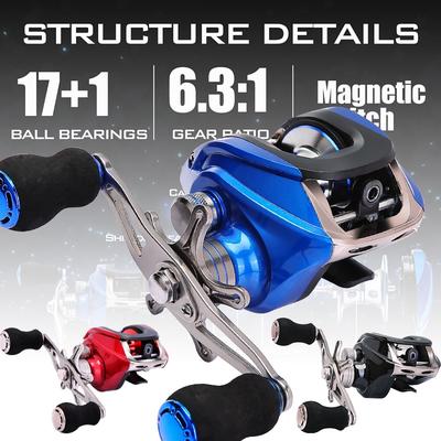 Baitcasting Fishing Reel 17 +1 Shielded Bearings Carbon Drag 8KG Left Right Hand Casting Reel