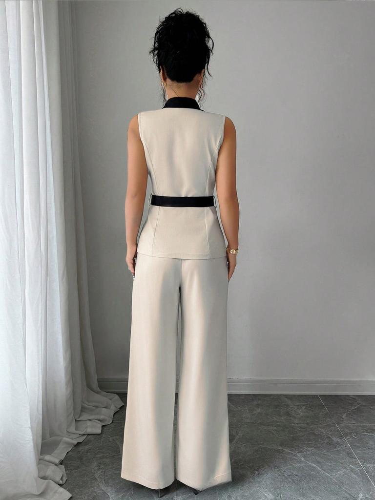 Autumn Chic Elegant Camisole High-Rise Straight Leg Pants Women's Set Women's Suit Vest Set