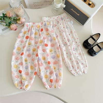 Sweet and Cute Girls Summer Thin Mosquito-proof Pants Baby Girls Jogger Pants Children Cartoon Print Loose Pants
