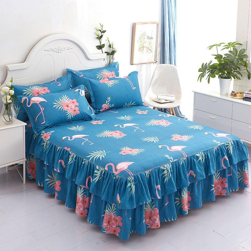 3pcs Printed Ruffled Soft And Comfortable Breathable Bed Skirt Set ,Bed Skirt, Bedspread, Bed Cover, Mattress Protector