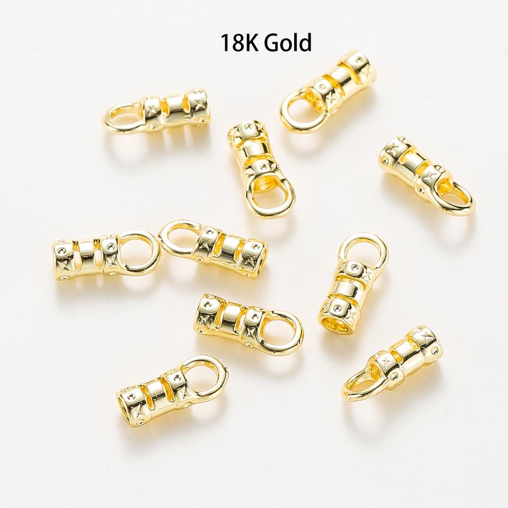 10Pcs Brass 14K&18K Gold Plated Crimp End Caps with Loop Cord Tube Barrel End Cap for Leather Cords Diy Jewelry Making