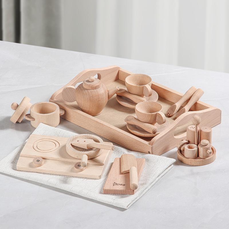 Beechwood Kids' Pretend Play Cooking Set - Wooden Kitchen & Tableware Educational Toys