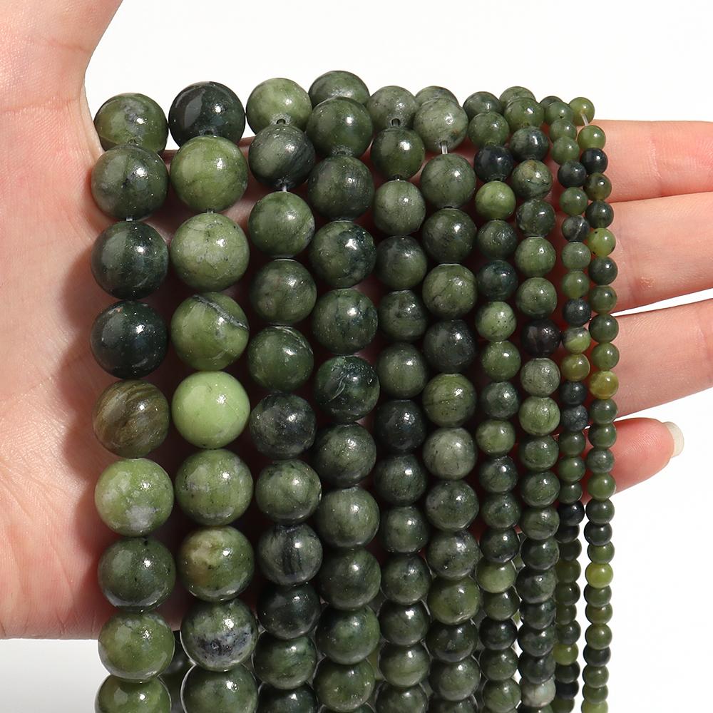 4/6/8/10/12mm Natural Stone Beads Green Round Southern Jade Loose Spaced Beads For DIY Handmade Bracelet Necklace Jewelry