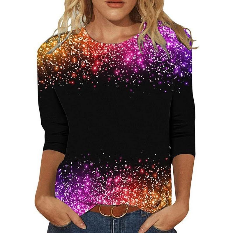 

Круглый вырез 3D принтованный топ красочные модные повседневные длинные рукава женские футболки 5XL