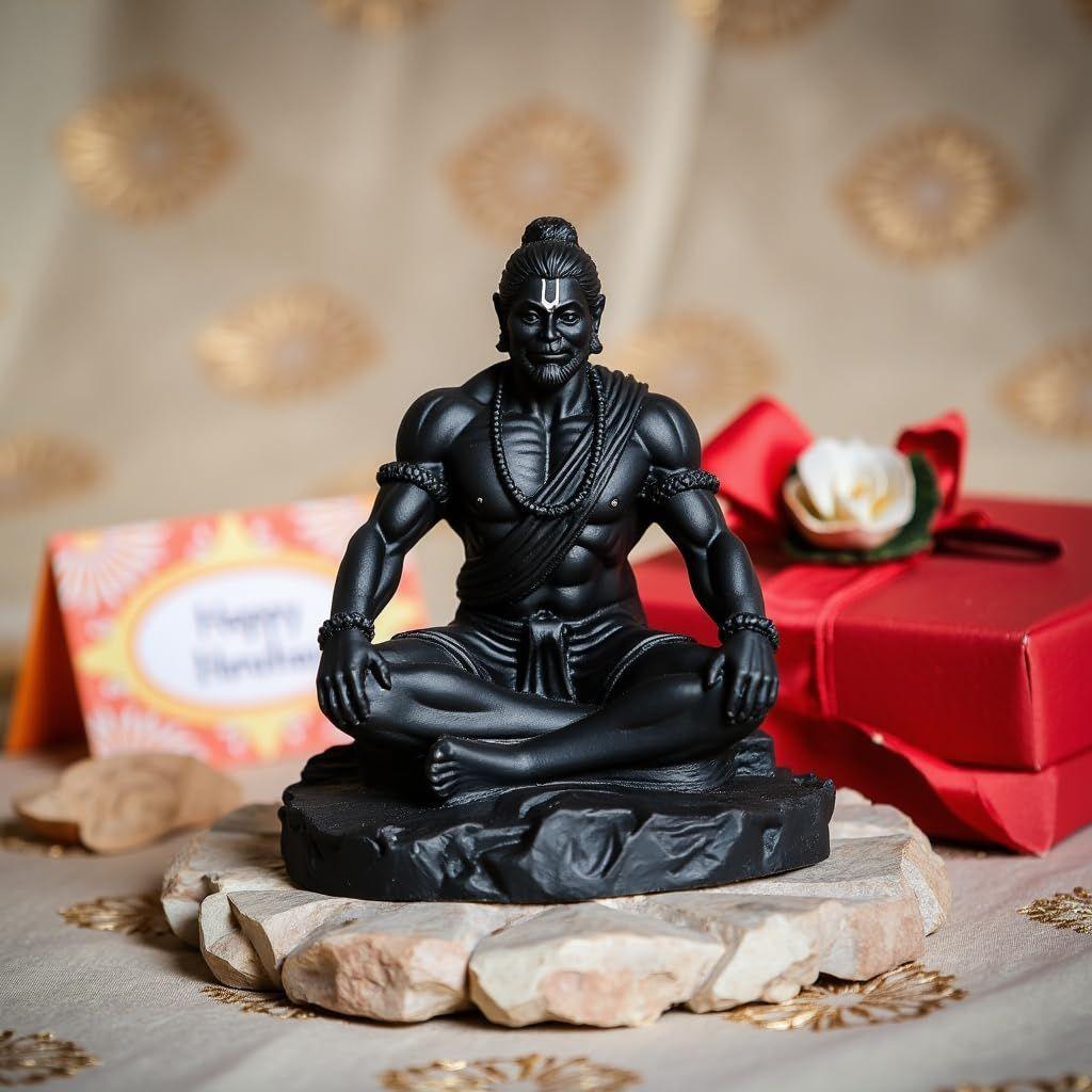 Lord Hanuman Idol for Car Dashboard, Home, Office Desk – Hanuman Murti for Peace, Positivity, Good Luck, Success, and Prosperity – Black Matte Finish