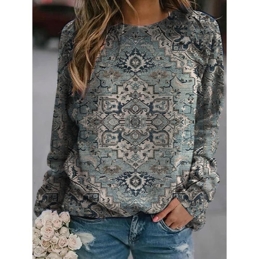 GMXIA Spring and Autumn Women's Retro Casual Fashion Crewneck National Style Hoodie