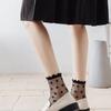 Lolita Invisible Socks Women Girls Summer Silk Lace Socks Crystal Silk Love Heart Ankle Socks Black White Transparent JK Sock