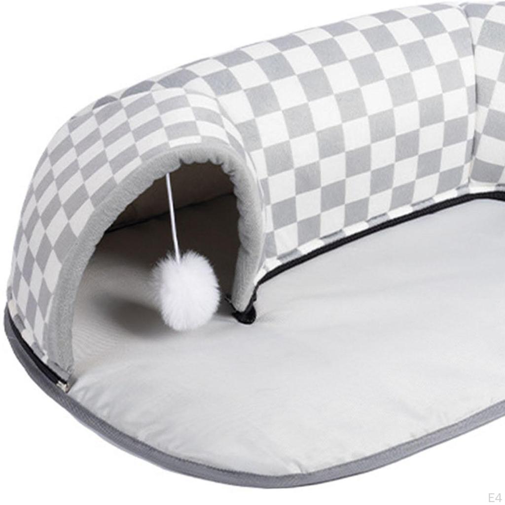 2 In 1 Cat Bed Play Tunnel Foldable Soft Cats Tubes Toys Interactive with Removable Mat for