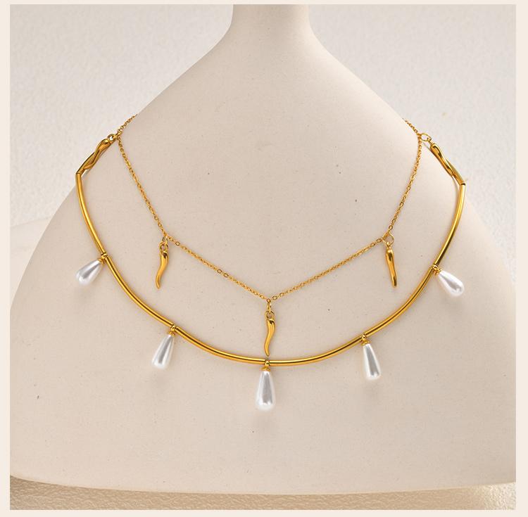 Vintage Italian Horn Pendant Necklace for Women Stainless Steel Gold Plated Chili Pepper Charm Choker Necklace Amulet Jewelry