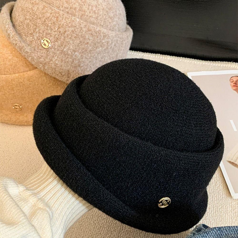 Camellia Flower Hepburn Style Topper Hat Pearl Wool Fisherman Hat Fashion Women Formal Hat Girl