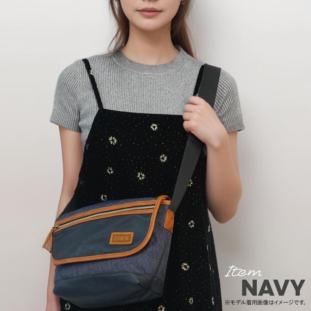 Mini Messenger Bag 0411518 Combination Synthetic Leather Polydenim Switch Compact with Pocket 22269303 Black 2 X Gray [Edwin] (Black