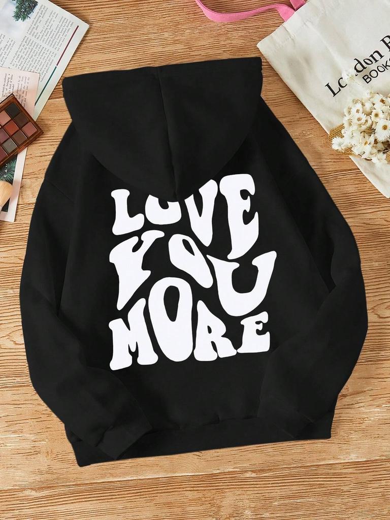 Love You More Personality Letter Graphic Male Hoodie Fashion Fleece Hoody Autumn Casual Loose Sweatshirt Street Sportswears