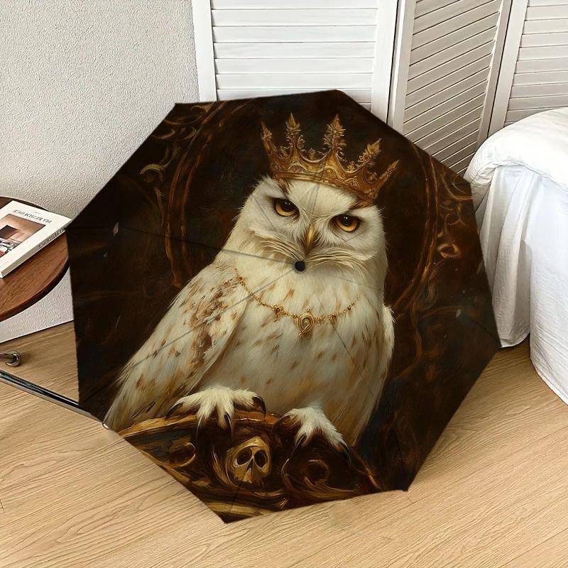 

1pc Crowned Owl Automatic Folding Umbrella, Heavy Duty 8 Rib Iron Frame, Suitable for Travel, Daily Use, Birthday, Decor Gift m0104075