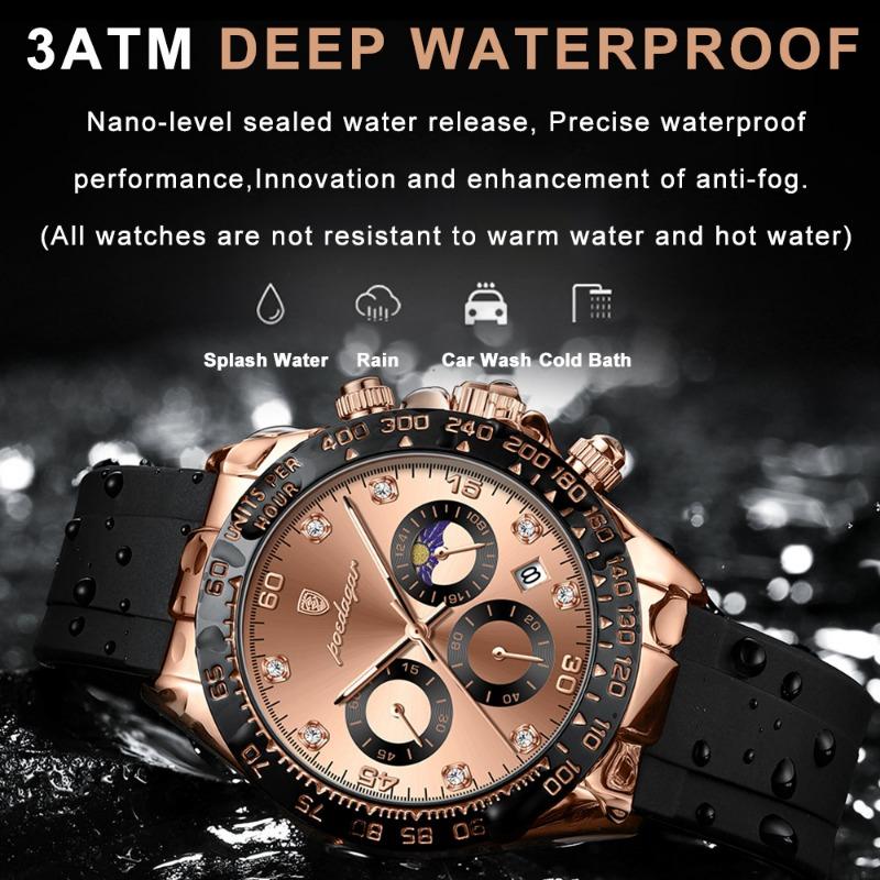 POEDAGAR Luxury Casual Top Brand Watch Business Sport Chronograph Date Luminous Waterproof Silicone Strap Watch Male reloj