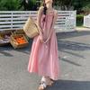 Summer 2025 Sleeveless Pink Slim Long Dress for Women: French Style, Age-Defying, Perfect for Seaside Holidays