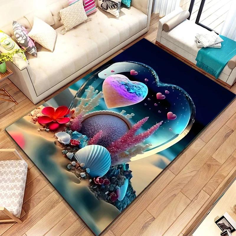 Crystal Love Pattern Carpet Romantic Theme Beach Floor Mat Soft Area Rug for Living Room Sofa Bedroom Non-slip Creative Doormat