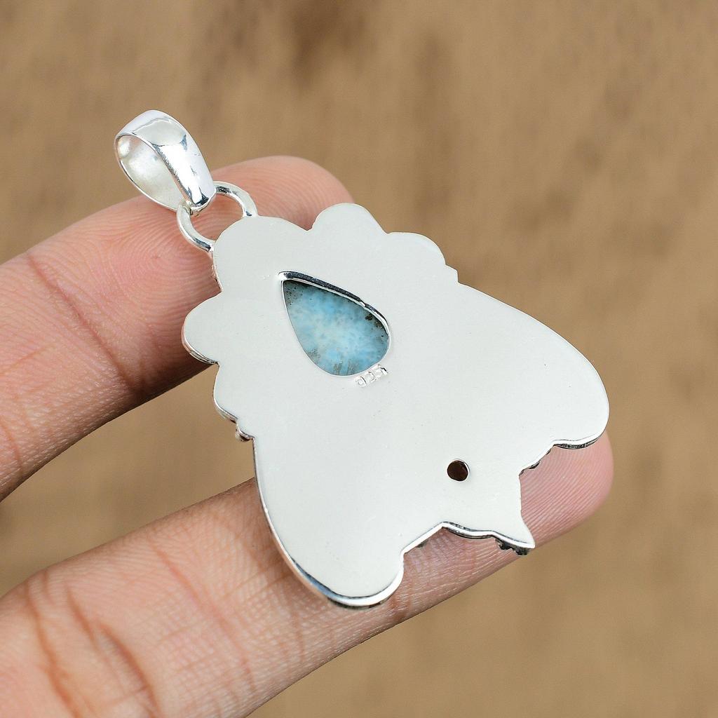 Naturlig Larimar Edelstensanheng Blå 925 Sterlingsølv Indiske Smykker