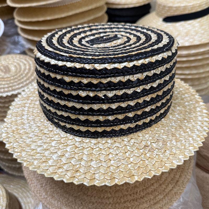 

Elegant Vintage French Flat Top High Quality Straw Hat For Women Summer Sunscreen Fashion Hat For Women Sombrero Mujer Playa 54-58cm чорний