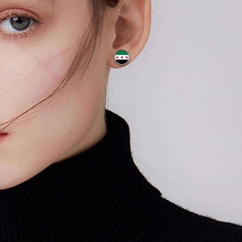 Elegantes syrisches Flaggen-Schmuckset mit Halskette, Armband, Ohrringen aus Edelstahl und Glas für Kulturbegeisterte