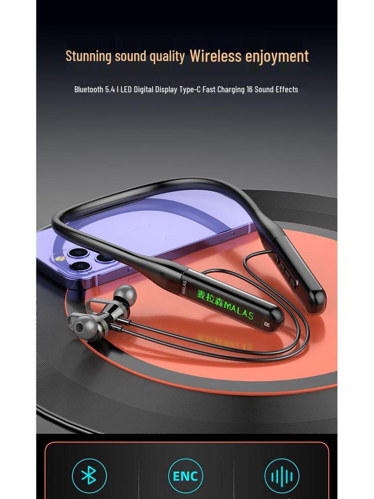 Premium Neckband Wireless Bluetooth Headset: Ultra-Long Battery, High-End Sound, Noise Cancelling In-Ear Sport Earbuds