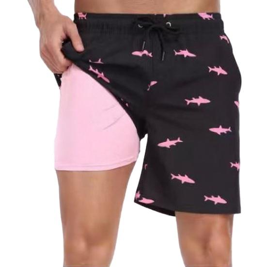 

Board Shorts with Compression Liner Quick Dry Board Shorts Breathable Lining Adjustable Drawstring Summer Shorts S рожевий