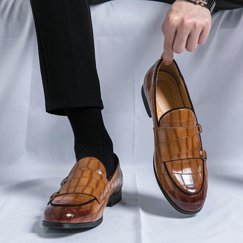 Men's Plus Size Leather Monk Loafers: Double-Stitched, Casual, Sizes 38-48, Perfect for Weddings