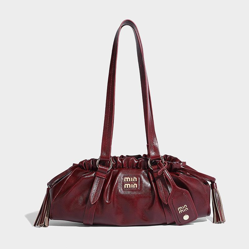 

М яка шкіряна плісирована портативна сумка через плече Sa Spice Girl, осінньо-зимовий модний стиль під пахвами 2024 року. бордовий