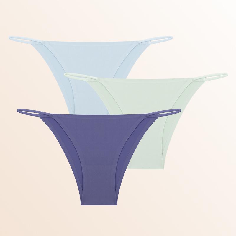 3Pcs Seamless Ice Silk Underwear New Color Sexy Thin Strap Briefs Girls Low Waist Breathable Panties No Trace Lingerie