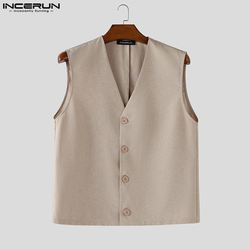 INCERUN Men Sleeveless V Neck Buttons Up Waistcoat and Long Pants Outfits Sets