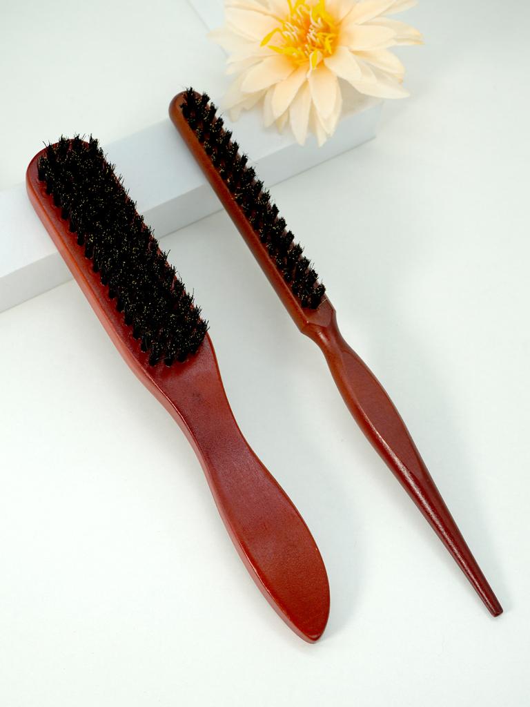 2pcs Premium Hairbrush with Wooden Handle-Reduces Frizz and Static- Scalp Massage Brush Set for All Hair Types