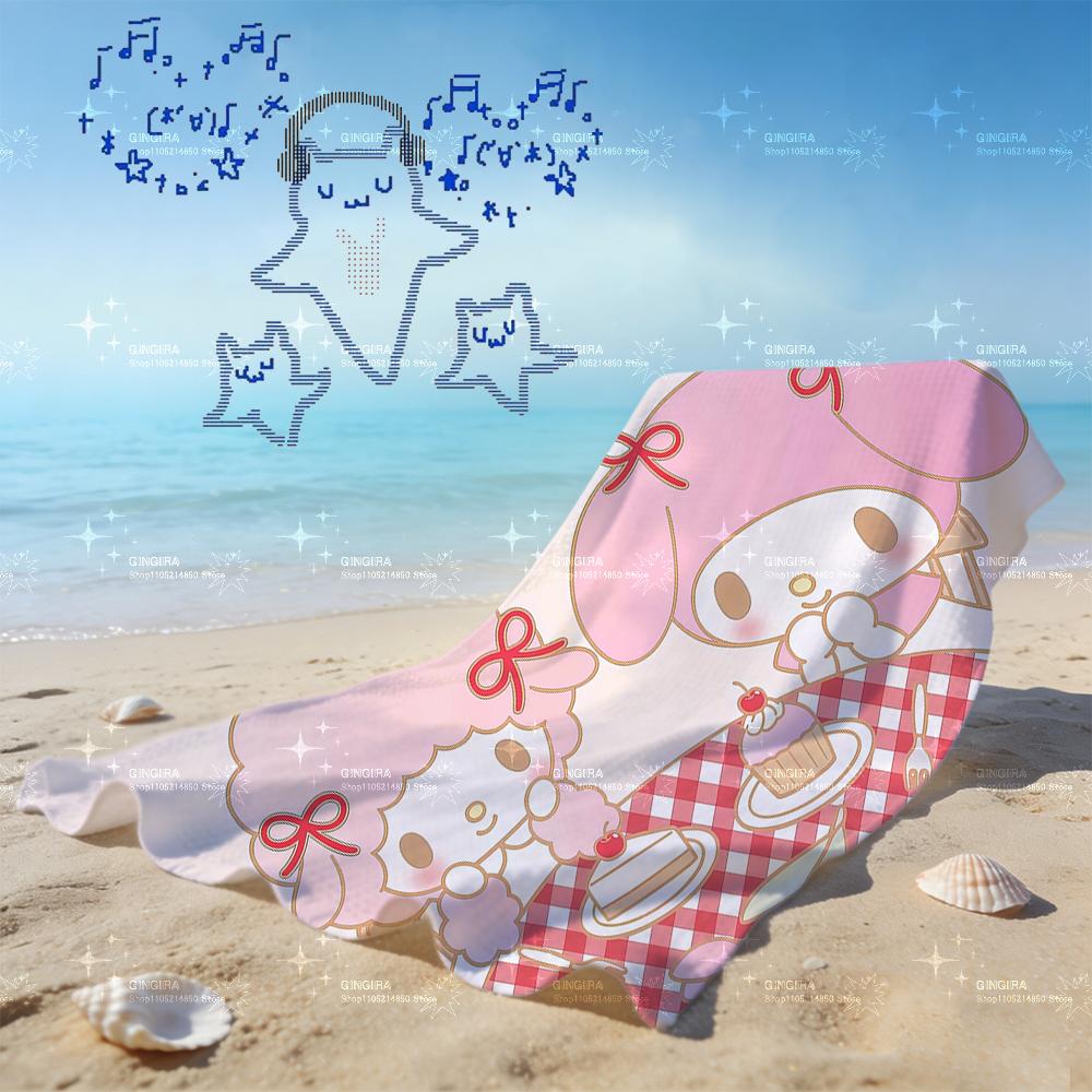 

Pink Sakura My Melody Beach Towel, Kawaii Cup & Cherry Blossom Print, Quick Dry Absorbent Bath Towel for Beach & Travel W30*H60(CM)