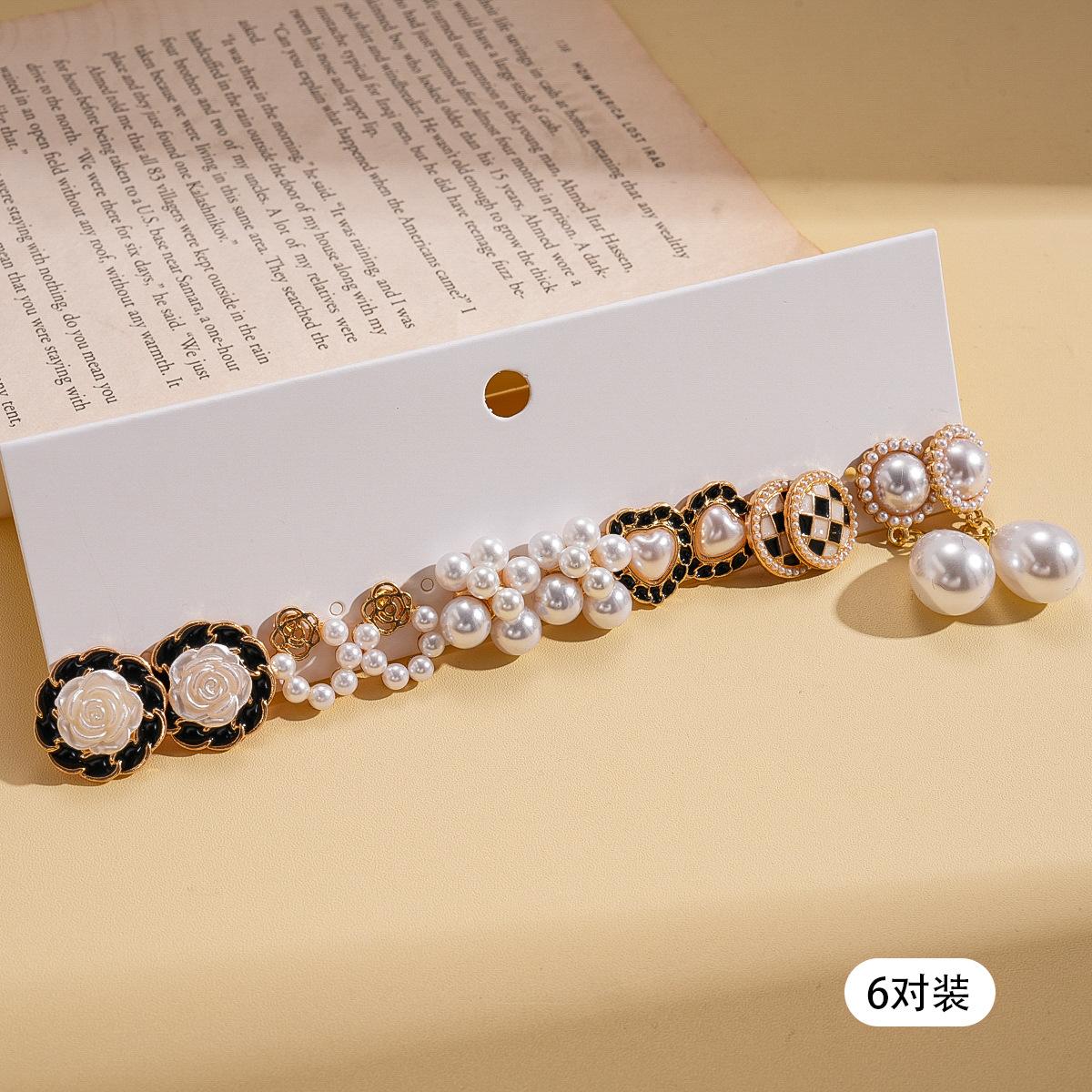 Twelve-piece set of imitation pearl drop oil round love drop silver needle stud earrings elegant earrings