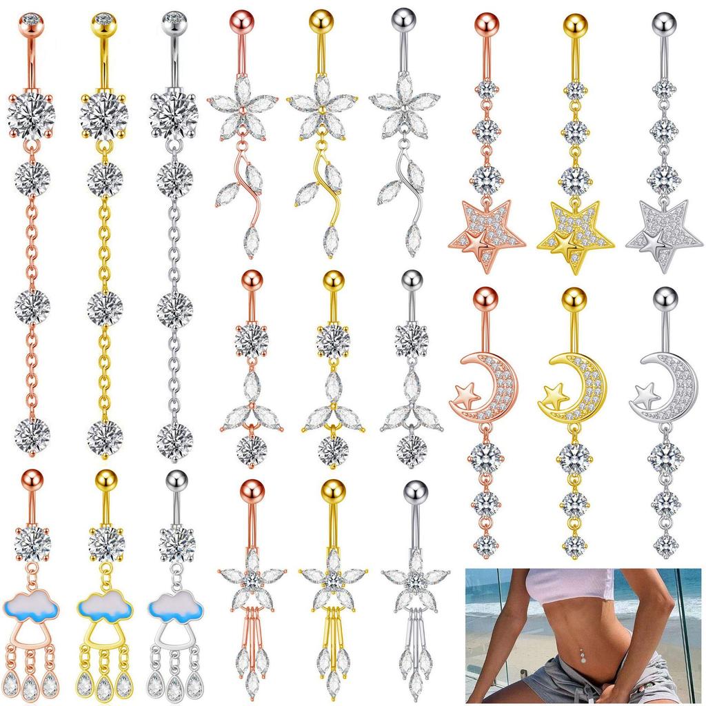 Evropský a americký měděný zirkonový květinový prsten do pupíku