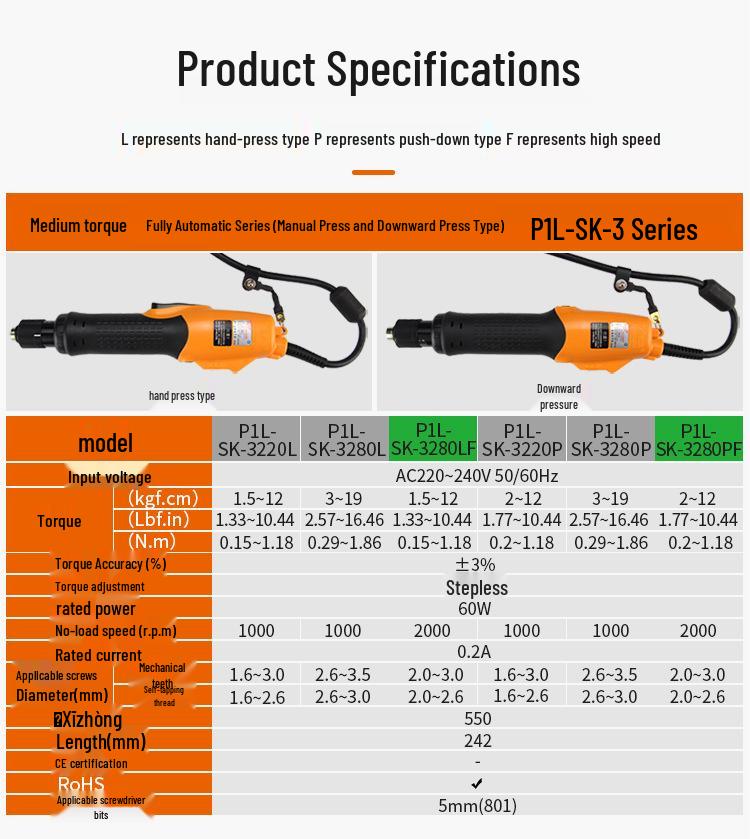 SK-3220LP to 9260LP Direct Plug-in Electric Screwdriver Series