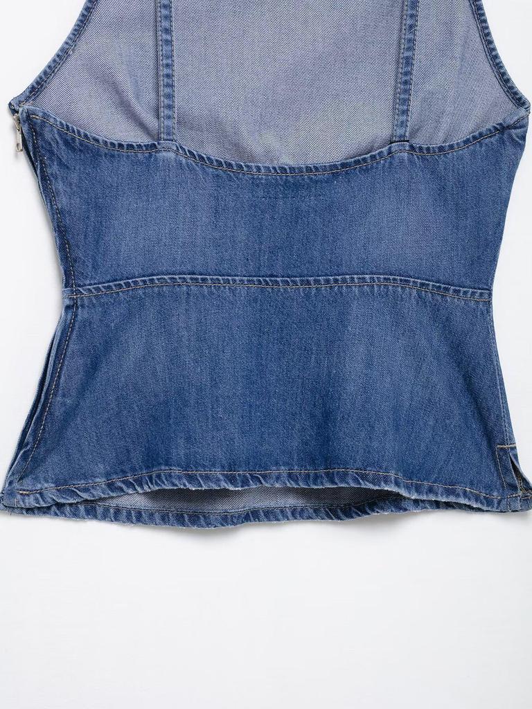 2025 Summer Fashion Backless Slim-Fit Denim Tank Top