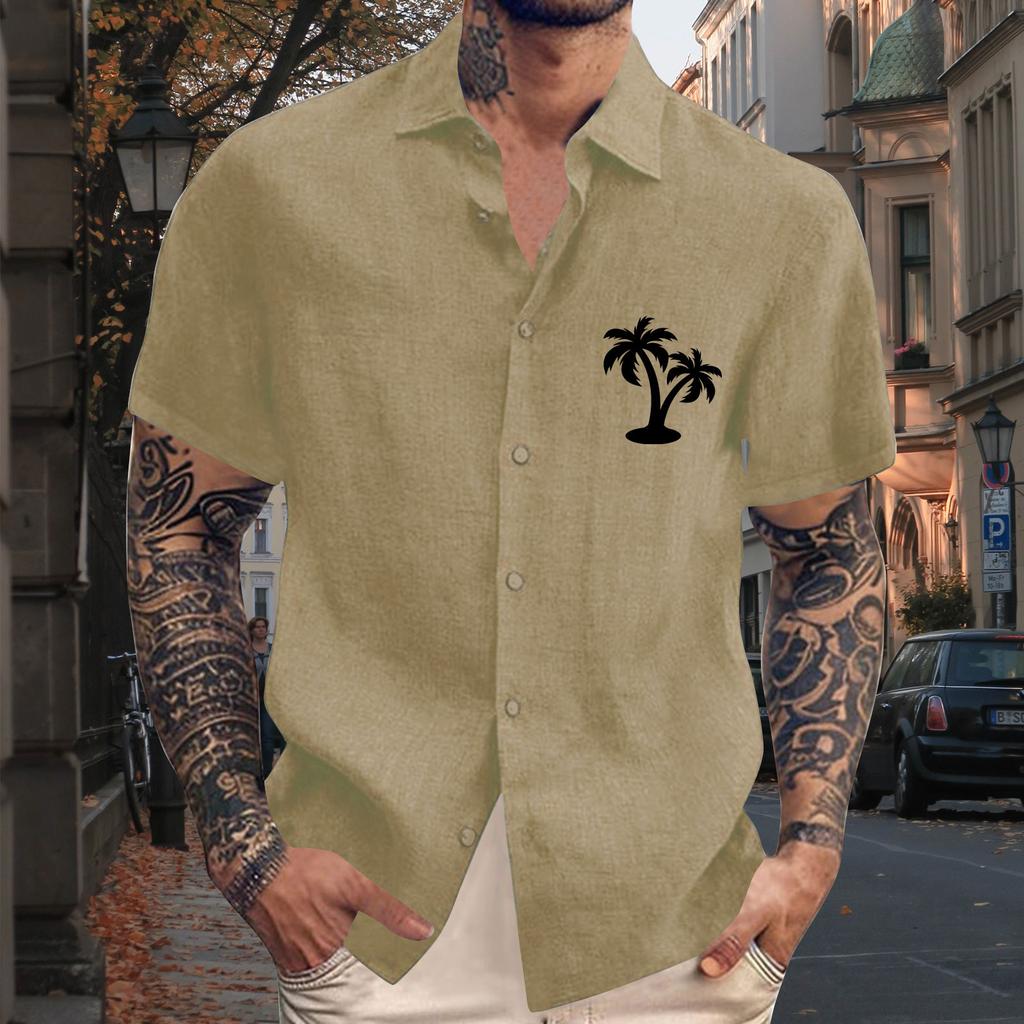 Men's Vintage Button Down Bowling Shirts Short Sleeve Summer Beach Shirt