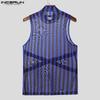 INCERUN 2PCS Men Sleeveless Striped Mesh Sheer Tank Tops Elastic Waist Layers Pants Sets