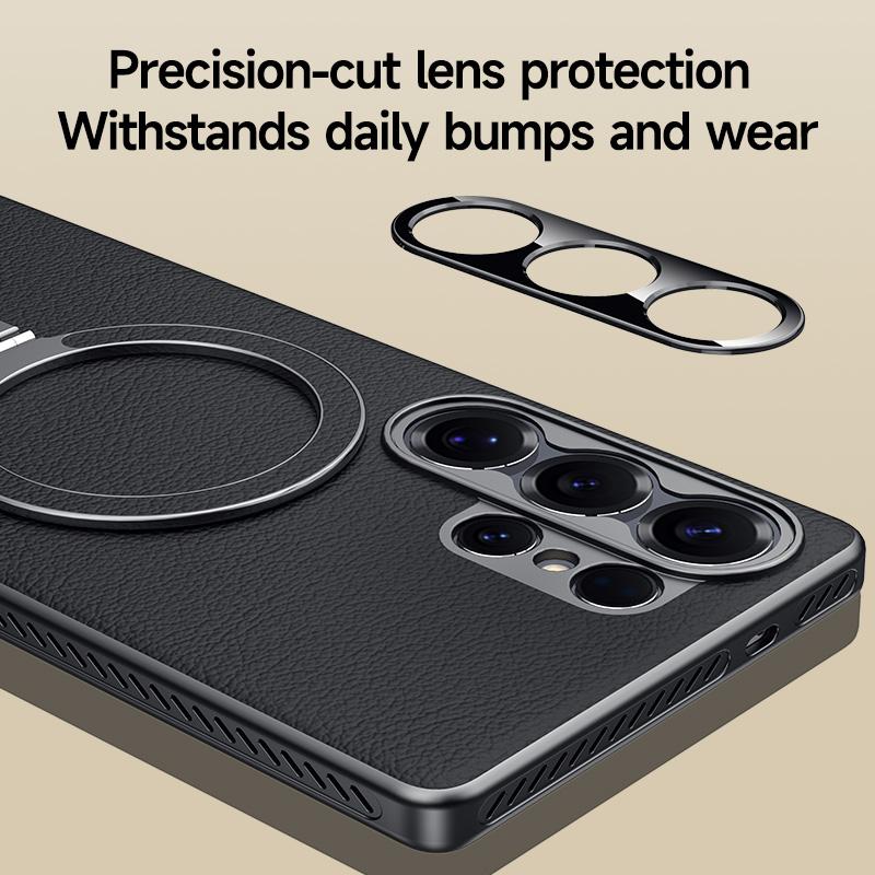 Heat Disspation 360 Rotatable Metal Stand Case For Samsung Galaxy S24 Ultra / S25 Ultra Vegan Leather Cover Eco-Friendly Shell