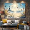 Polyester Fiber Party Banner of Coastal Lighthouse and Seagulls - Vibrant Beach Scene Wall Decoration
