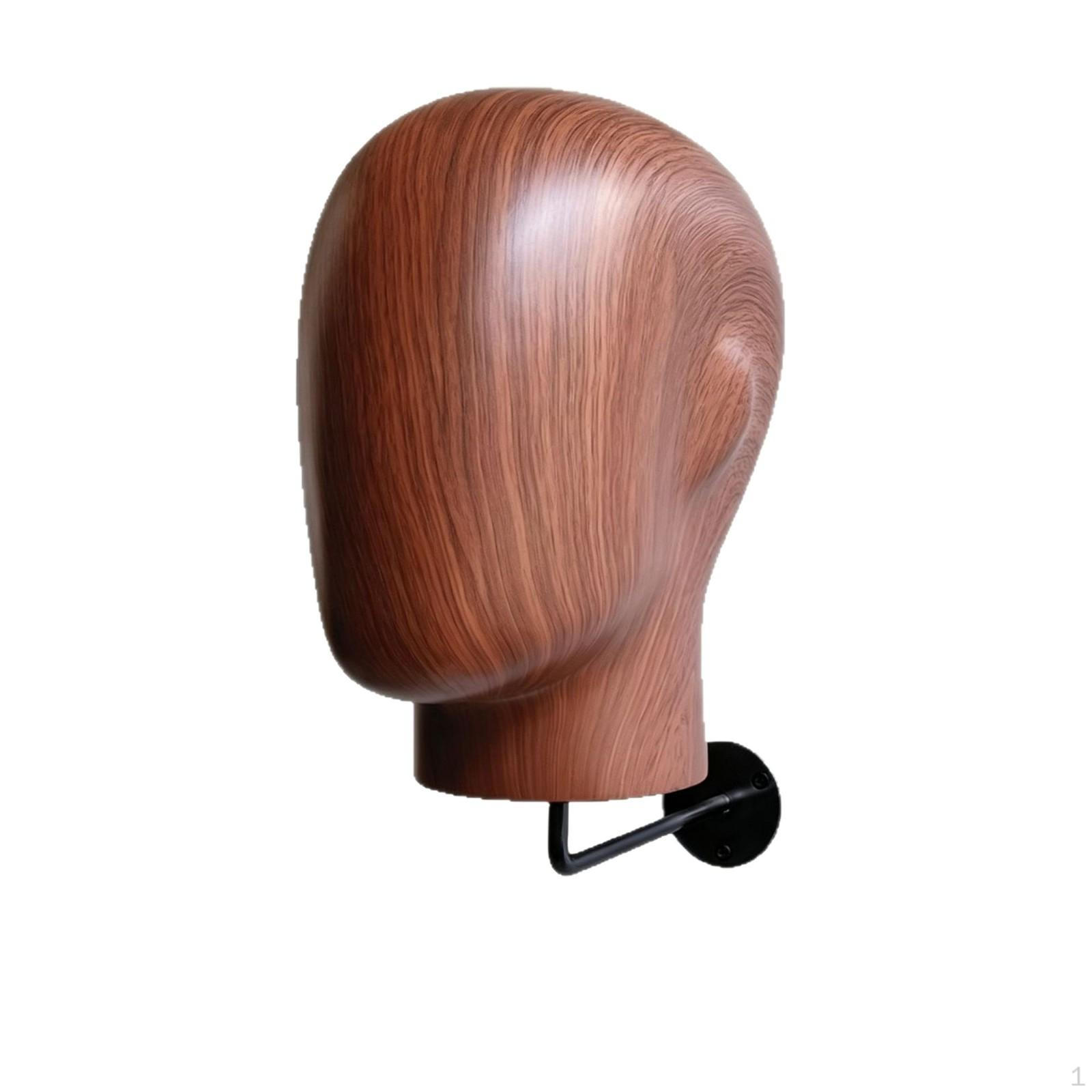 WallMounted Mannequin Head WoodGrain Finish WallAttached Iron Support Arm Hairpiece