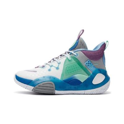 Li Ning All City 9 V1 Wade Wygodne Buty Koszykarskie Mid-Top Buty Koszykarskie Dziecięce Niebieskie Białe Fioletowe YKBR076-15