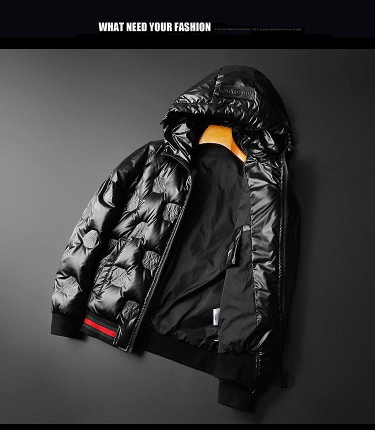 2023 European Trendy Men's Glossy Hooded Down Jacket - Warm White Duck Down, Plus Size