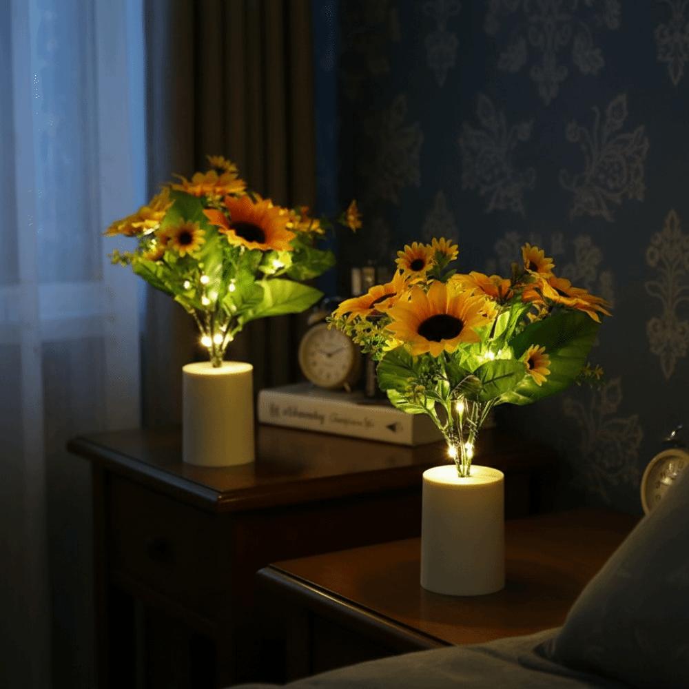LED-Nachtlicht Nachttisch-Schreibtischlicht Wiederaufladbar per Batterie Leselicht Sonnenblumen-Design 3-LED-Blumentopflicht