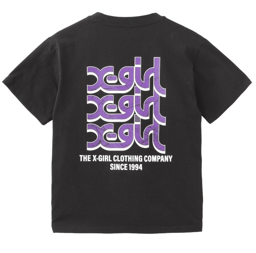Casual Drip Paint Logo Short Sleeve Black X-girl Tee, Women's,