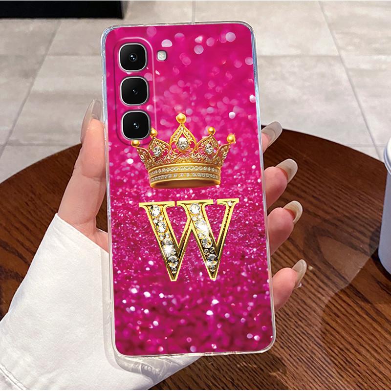 Phone Case For Infinix Hot 70 Bumper Transparent TPU Shockproof Soft Casing Luxury Initial Letter With Crown Couple Shell